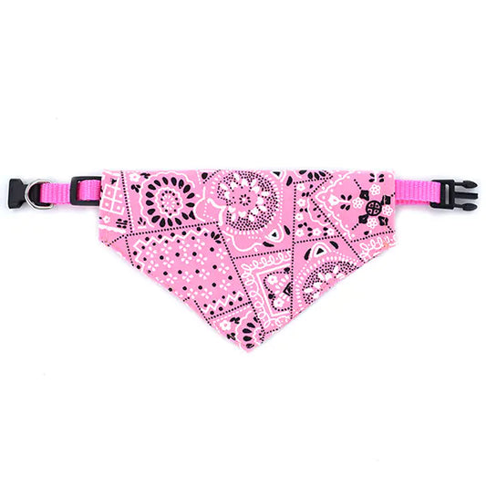 Pink (Rose) patterned dog bandana collar with adjustable strap and buckle. Stylish and comfortable accessory for your pet.