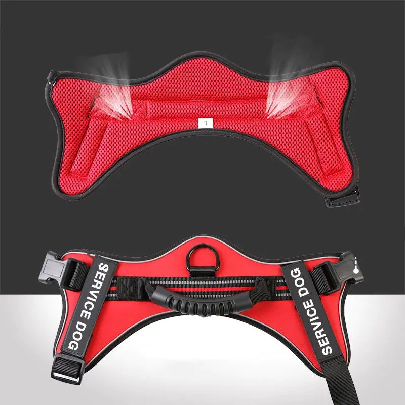 Red (Ruby) adjustable 'Service Dog' harness broken down into two pieces