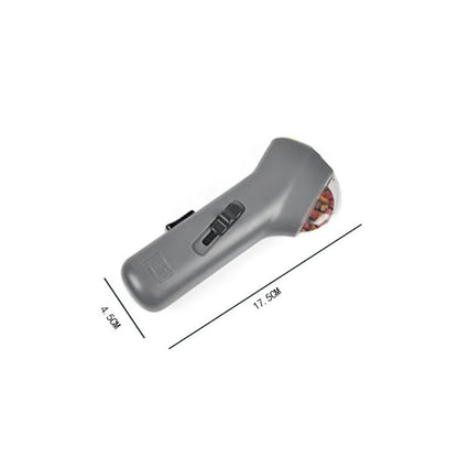 Gray (Mist) colored dog treat launcher shown with the length and width dimensions