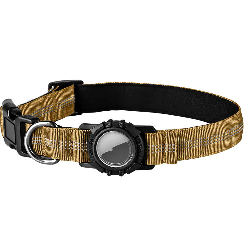 Durable cotton Brown (Coffee) AirTag Dog Tracker Collar that is reflective and for your pet's safety.